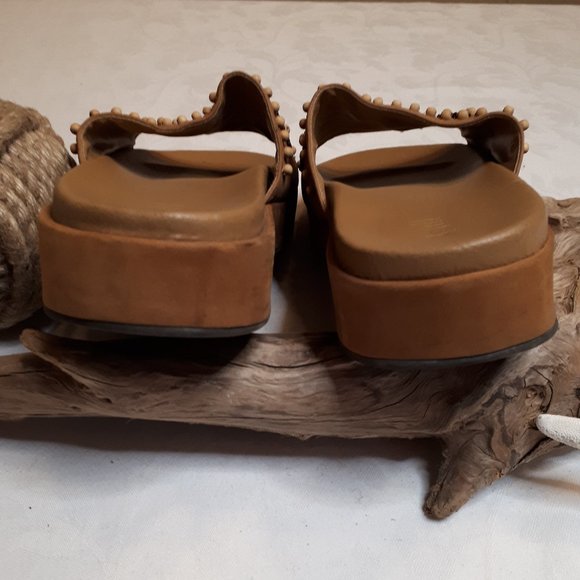 J. Jill | Suede Leather | Camel Colour | Beaded | Platform Wedge | Mule Sandals - Picture 5 of 9